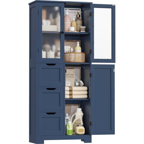 Badezimmerschrank Hoch mit 3 Türen & 3 Schubladen, Dunkelblau (1/5)