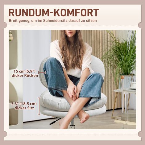 Chaise de travail sans bras, siège de bureau ergonomique avec coussin rembourré et réglage en hauteur, couleur blanc cassé (1/4)