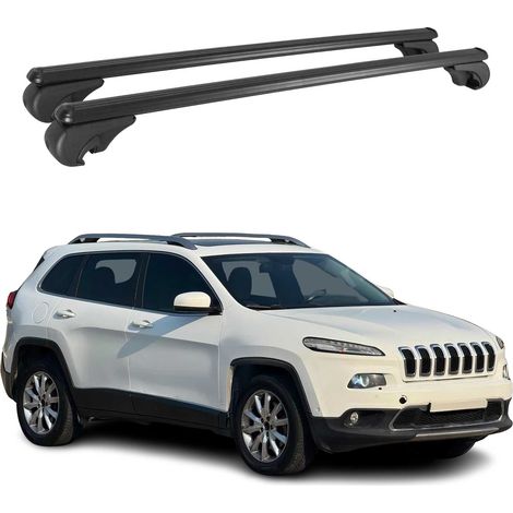 OMAC Barres de toit en aluminium pour Jeep Cherokee KL 2014-2023 – TÜV / DIN 75302:2019 – Antivol inclus – Charge max 75 kg – 2 barres Noir (1/5)