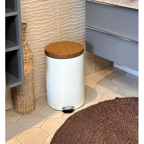 Poubelle à pédale 20L Acacia Selekta Coloris - Blanc (1/5)