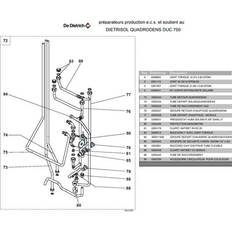 Kit tubulures avec rail + vannes à boisseau + conduite de gaz + tuyauterie depart/retour DUC 750 DE DIETRICH 100008096