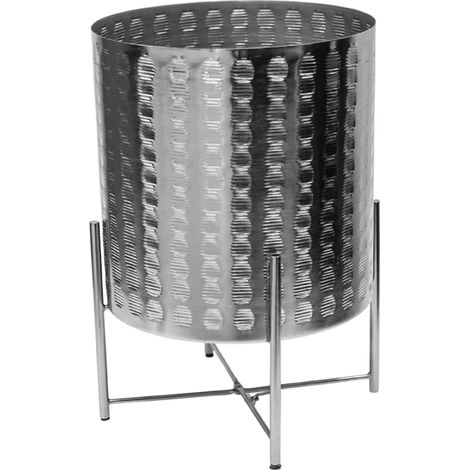 Zendaya Embossed Metal Planter with Stand - Mild Steel - L27 x W27 x H40 cm - Silver