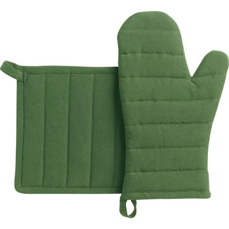 Set gant de cuisine et manique matelassés en coton recyclé coloris vert 15 x 30 cm - PANGIVO (1/3)