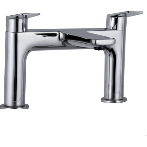 Contemporary Deck Mounted Bath Filler Tap with Two Lever Handles - Chrome