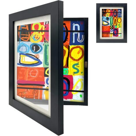 BUNTHAUS Austauschbarer Kinder-Fotorahmen, magnetischer Flip-Top-Fotorahmen, Kunst-Bilderrahmen für Kinder, 35 x 28,5 x 4 cm – Schwarz (1/5)