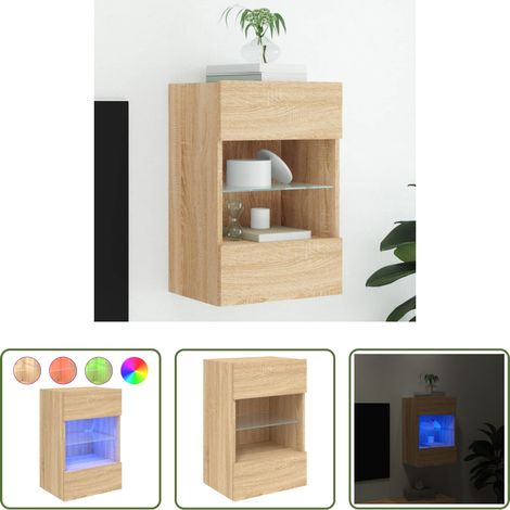 vidaXL Meuble mural - Meuble TV mural avec lumières LED chêne sonoma 40x30x60,5 cm (1/5)