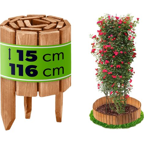 Valla de jardín de madera, 15 cm de alto, 116 cm de largo, montaje sin herramientas, resistente a la intemperie, diseño flexible. (1/5)