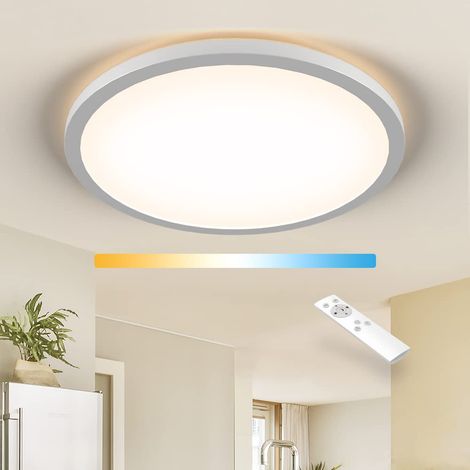 Plafonnier-LED Dimmable Luminaire Salle de Bain, 18W 1600lm Plafonnier Salon 2700K-6500K Blanc Chaud Naturel Lumière Blanc Froid,pour Chambre,Cuisine,Balcon,Couloir,295×25mm (1/5)