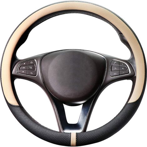 Microfibre Leather Steering Wheel Cover Breathable and Non-Slip with Central Marking M 37-38 cm Beige and Black (1/5)