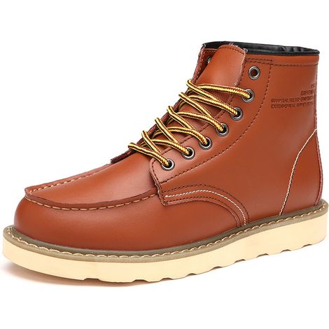 2 bottes de travail en cuir pleine fleur, tige haute, antidérapantes et amortissantes, pour hommes, usage professionnel et quotidien (1/5)