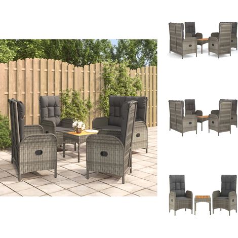 Gartenmöbel-Sets - Living 5-tlg. Garten-Essgruppe mit Kissen Grau Poly Rattan (1/5)