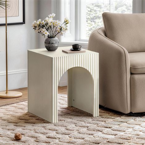 45cm Arch Wood Side Table Fluted Hollow Modern End Table (1/5)