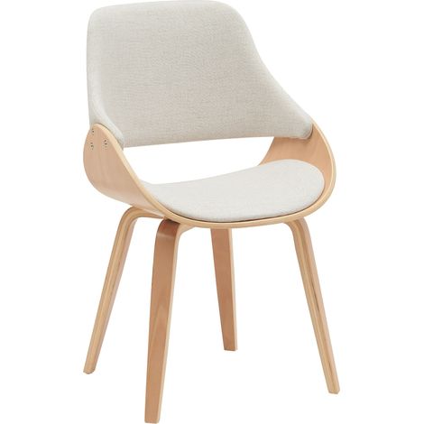 Chaise de salle à manger x1 design scandinave en bois courbé clair et tissu crème 100007425