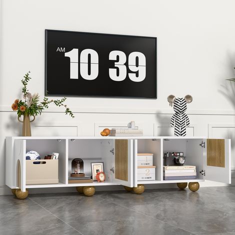 Meuble rangement TV 175 cm blanc bois 4 portes OKMYHOME (1/5)