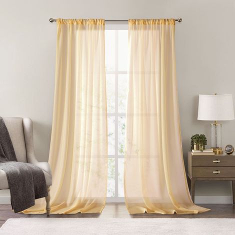 Rideaux en Voile de Polyester Uni Translucide - Lot de 2 Panneaux Prêts à Poser 140x214 cm (55x84 Pouces) - Couleur Orange 10816A-19 pour Salon, Villa et Petit Appartement-lsw