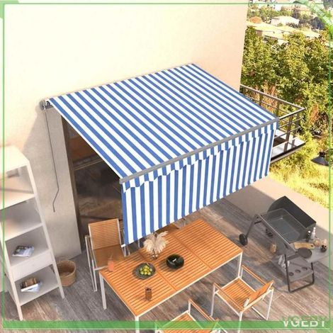 Auvent rétractable manuel avec store - FAF7291712407222 - 3,5x2,5 m - Bleu et blanc - Cadre aluminium anthracite (1/5)