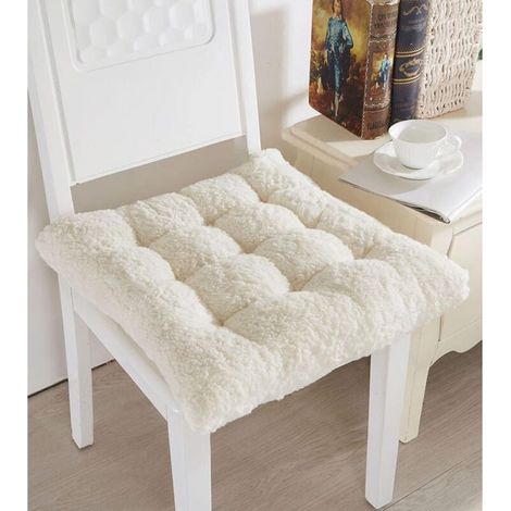 (40cm, Off-white Square)Comfortable Faux Lambswool Chair Cushion, Soft Fluffy Chair Seat Pad Plush Cushion for Home Office Meditation (1/4)
