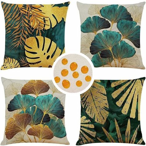 Lot de 4 housses de coussin carrées 40 x 40 cm, housses de coussin d'extérieur, housses de coussin décoratives en lin, coussins décoratifs pour canapé, canapé, maison, lit, bureau (oreillers non inclu (1/5)