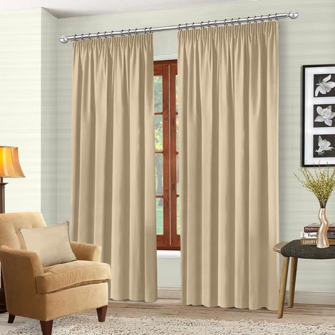 Albert Austin Pencil Pleated Blackout Curtain Pair Cream 46 x 54