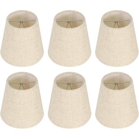 Lot de 6 abat-jours en toile de jute beige – Dimensions 3,5 x 5,5 x 5,2 pouces – Clip sur ampoule E14 pour lampes et lustres