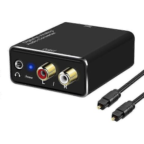 Convertisseur audio numérique-analogique : sortie optique SPDIF vers RCA gauche/droite et entrée auxiliaire 3,5 mm (audio stéréo). (1/5)