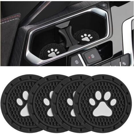 Lot de 4 dessous de verre antidérapants en PVC avec motif patte de chien, tapis de boisson universels de 7 cm, accessoires intérieurs pour SUV, camions, camping-cars et plus (noir) (1/4)