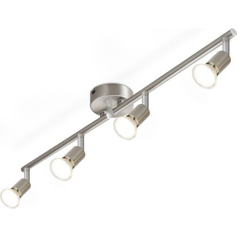 GBLY plafonnier LED 4 spots pivotants & orientables , GU10 ,  Spot plafond , Chrome , Moderne , éclairage intérieur plafond LED cuisine chambre salon , IP20 , 2ER , sans ampoules