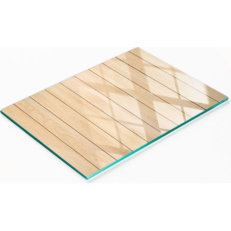 Planche de service de cuisine en verre trempé avec motifs, bois, 80 x 52 cm (1/5)