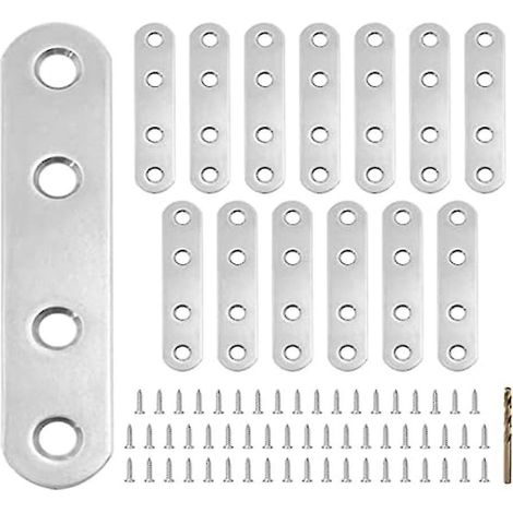 14 équerres droites de 7,6 x 1,6 cm, supports plats en acier inoxydable, équerres métalliques pour meubles en bois (bureau, chaise, armoire, tiroir, placard) (1/4)