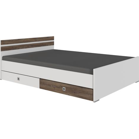 140 cm Bettgestell Jugendzimmer inkl. Bettschubkästen JOHANNESBURG-43 in weiß mit Eiche Nb., B/H/T: ca. 146/71/204 cm (1/3)