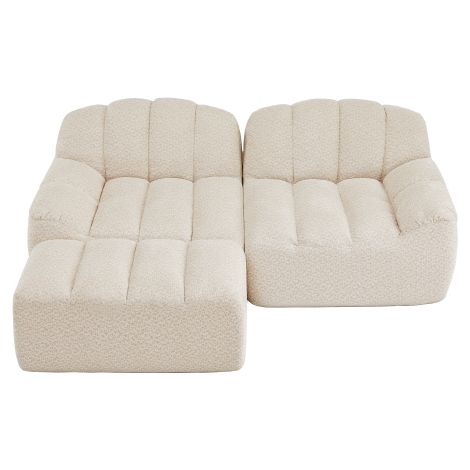 Canapé modulaire 2 places Canapé d'angle en L sans cadre forme de coque 1 pouf Beige et Blanc (1/5)
