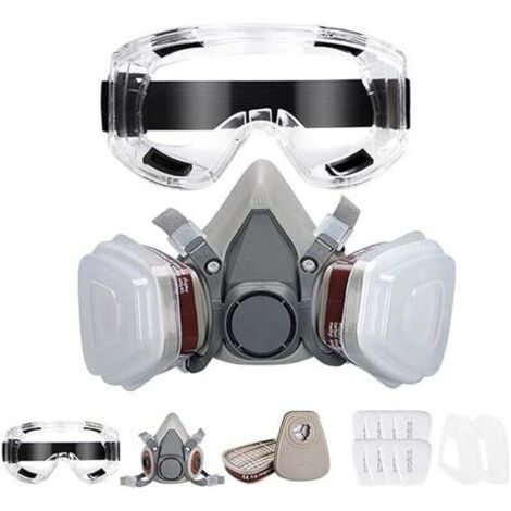 Masque de Protection, Respiratoire Réutilisable avec Filtres et Lunette Anti poussière Anti gaz pour Peinture Poussière Particules Polissage Ponçage Soudage Bricolage Protection de Travail (1/5)