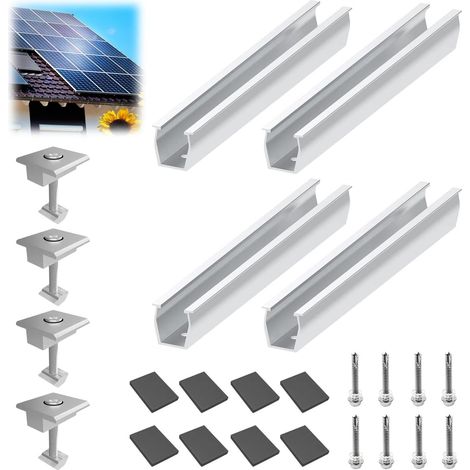 ZOLGINAH Kit de montaje de panel solar, soporte de panel solar, riel de montaje de aleación de aluminio, 4 abrazaderas centrales, para techo, balcón (1/5)