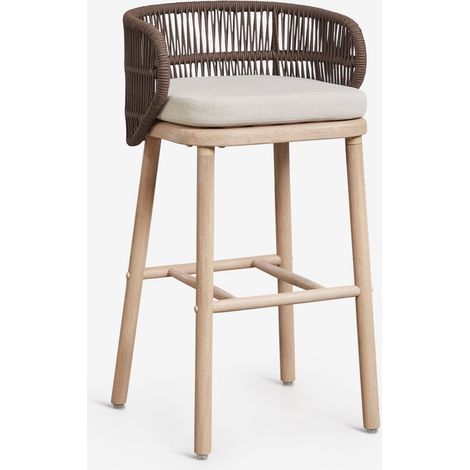 SKLUM Hoher Gartenhocker aus Akazienholz und geflochtener Capri-Seil Braun Choco ↑75 cm                                 