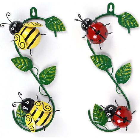 royaluxe- 2 Pièces en Métal Coccinelle Décoration Murale pour Clôture de Jardin Intérieur ou Extérieur Balcon Patio Salon Chambre Bureau Décor (Rouge Jaune) (1/5)