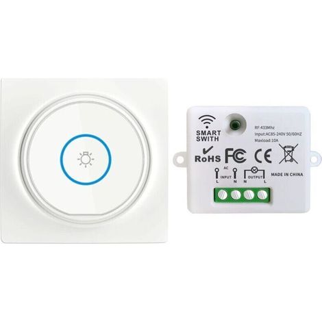 kit Interrupteur Sans Fil, Interrupteur Auto-générateur Mobile Relais 220V Récepteur Rf émetteur Radio Télécommande 100 Mètre Contrôle De Portée Pour Les Lumières (1 Interrupteur 1 Récepteur)