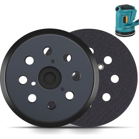 Poweka 743081-8 Patin de support compatible avec ponceuse orbitale Makita 5 pouces 8 trous rond auto-agrippant pièce de rechange (2 pièces)