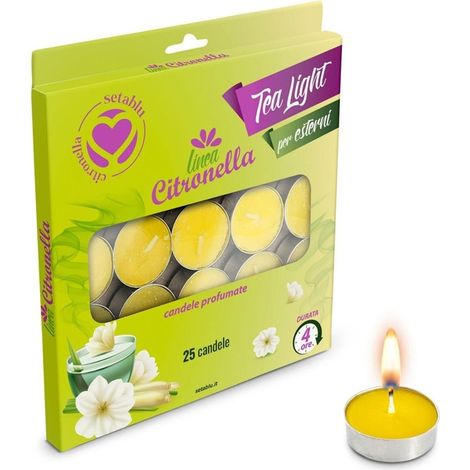TrAdE Shop Traesio - Set Candele Tealight Profumate Citronella 25pz Repellente Zanzare Per Uso Esterno 406030 - (1/2)