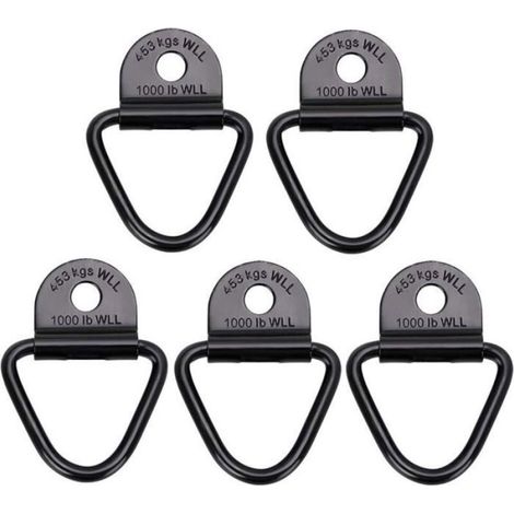 Crochets d'ancrage de cargaison - OKZ® - Lot de 5 pièces - Anneaux en V noirs - Capacité de 1000 lb - Acier massif