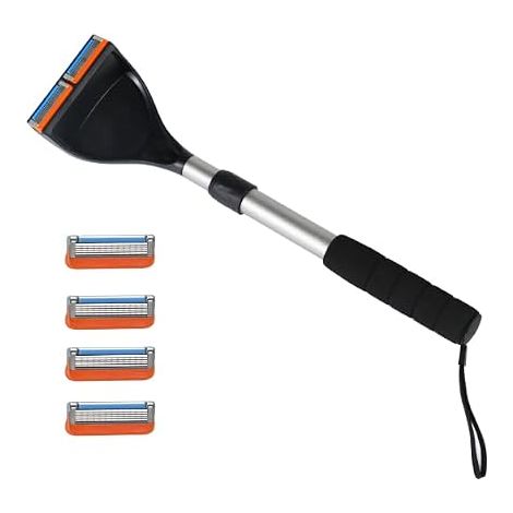Épilateur de dos, rasoir à dos courbé à manche long , cm Set de lames de rasoir DIY réglables, lame à cinq couches sans douleur Rasoir à cinq couches, réglable (1/5)