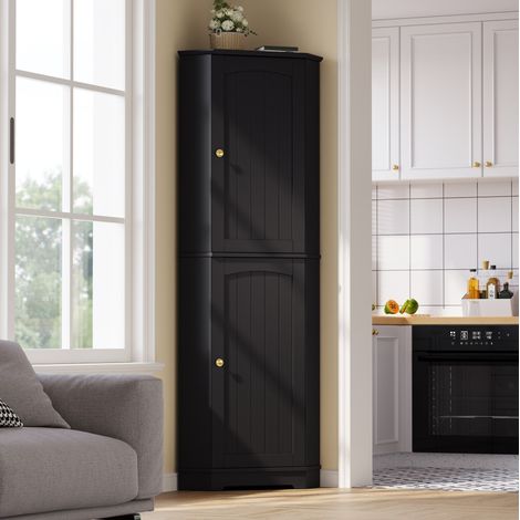 Armario esquinero de almacenamiento negro MDF 42 x 42 x 166 cm OKWISH (1/5)