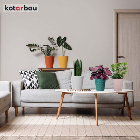 Kotarbau® Set bestehend aus einem rosafarbenen Blumentopf (15 cm) mit rosafarbener Stütze (58 cm) für Blumen, einem Keramik-Blumentopf und einer Kunststoffstütze für Pflanzen und Orchideen