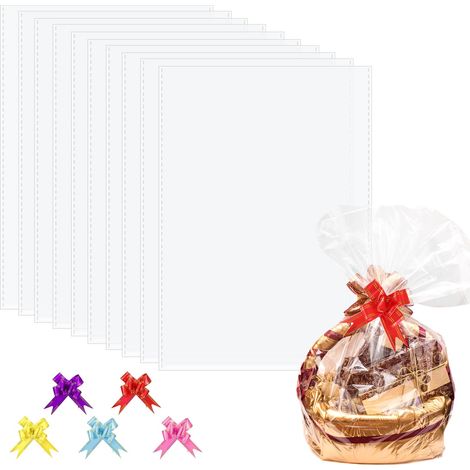 10 Pièces Gands Sacs en Cellophane, 5 Pcs 70 x 100 cm Tanspaent Emballage Cadeau avec 5 Pcs Nœuds à Taction Gands Sacs en Cellophane pou Panie Cadeau Atisanat Fleus (1/3)