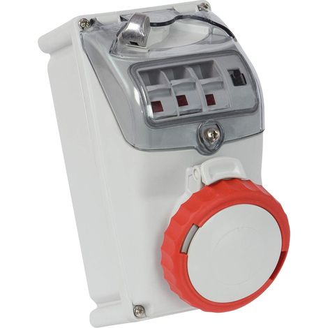 Prise murale interrupteur 3 pôles + neutre + terre 16 A 6 h/s IP67 avec fusible Rouge