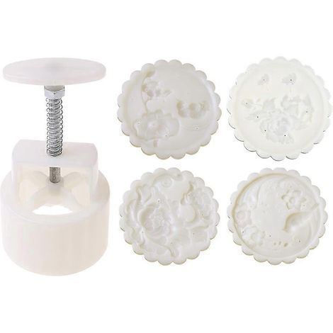 150g Mondkuchenform mit 4 Blumenstempeln, Handpresse, Mondkuchen-Gebäckform, DIY-Backform (1/5)