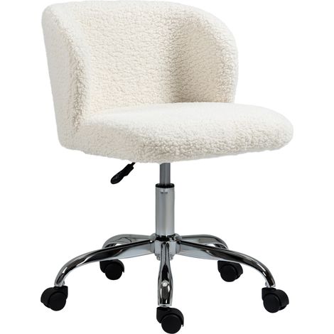 Sedia da ufficio senza braccioli in lana d'agnello, regolabile in altezza, girevole a 360°, portata massima 120 kg, bianca.