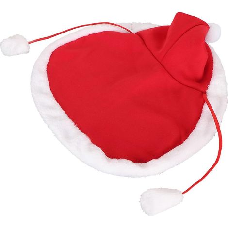 Poncho de Noël mignon et attrayant pour animaux de compagnie, en flanelle, rouge et blanc, avec pompon en peluche et pompon en poils. (1/2)