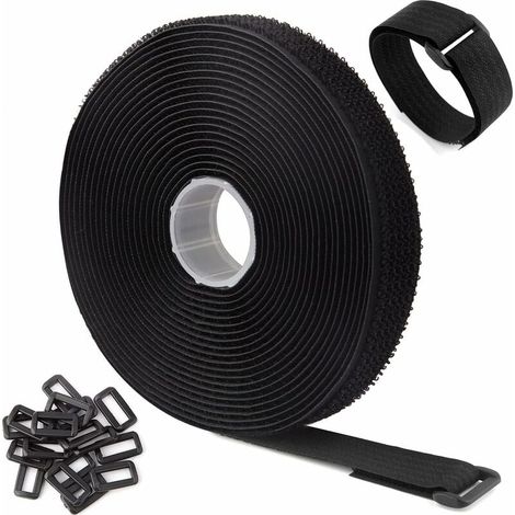 Ahlsen Sangles de Câble Réglables de 5m Avec 25 Boucles, Attaches de Câble Réutilisables Noires, Sangle de Fixation à Crochet et Boucle Pour la Gestion des Câbles (5m x 2cm, Noir) longziming (1/5)