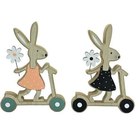 Figurine décorative de lapin de Pâques en bois, finition naturelle avec vêtements peints, multicolore, 13,5 x 5 x 19 cm (1/5)