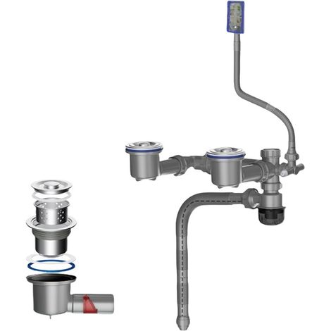 Küchenspülen-Siphon (110 mm) für 2 Becken, Küchenspülen-Abflussrohr-Set, verstellbares Rohr, geruchsdicht und überlaufsicher, geeignet für Abwasserrohre mit Φ40/50 mm (grau) (1/4)